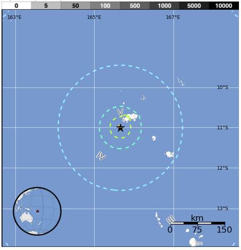 Santa Cruz Islands February 7 M6.7 aftershick shaking intensity map