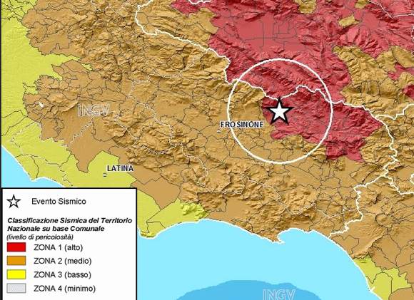 INGV showing the risky areas of Italy. This earthquake has an epicenter in the highest risk area of the country.