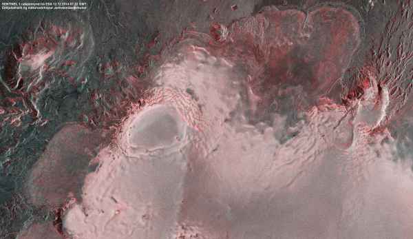 ESA Sentinel 1 Radar image of the icecap above Bardarbunga volcano. 