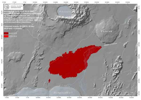 ESA SENTINEL-1 radar image acquired 12 February. Courtesy of the Institute of Earth Sciences and the Icelandic Met Office.