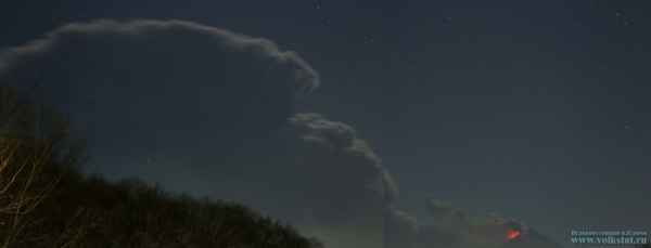 Ash plume at Klyuchevskoy. Image courtesy of Yu.Demyanchuk, volkstat.ru