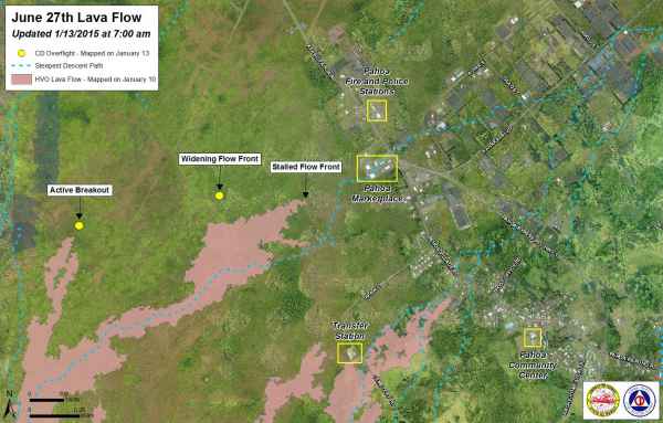 Civil Defense lava flow map, updated 13 January, 2015.