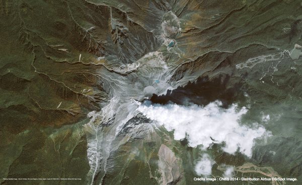 Steam plume of Ontake volcano 3 days after the initial deadly eruption as photographed from a spot satellite - Image courtesy CNES