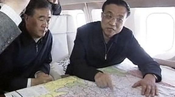 Premier Li Keqying on his way to the recent Sichuan earthquake to manage relief and rescue efforts