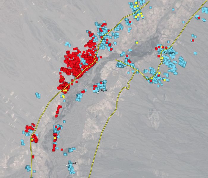 Destruction in Gajar, Awaran, Balochistan, Pakistan as detected by Satellite Spot Images