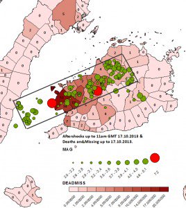 The aftershock locations according to PHIVOLCS and the updated dead and missing toll. (CATDAT/James Daniell)