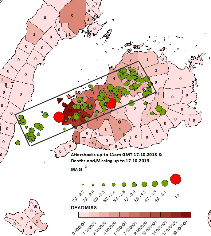 The aftershock locations according to PHIVOLCS and the updated dead and missing toll. (CATDAT/James Daniell)