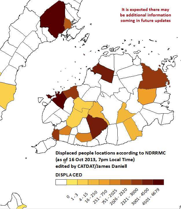 Displaced people locations according to latest NDRRMC report (CATDAT/James Daniell)